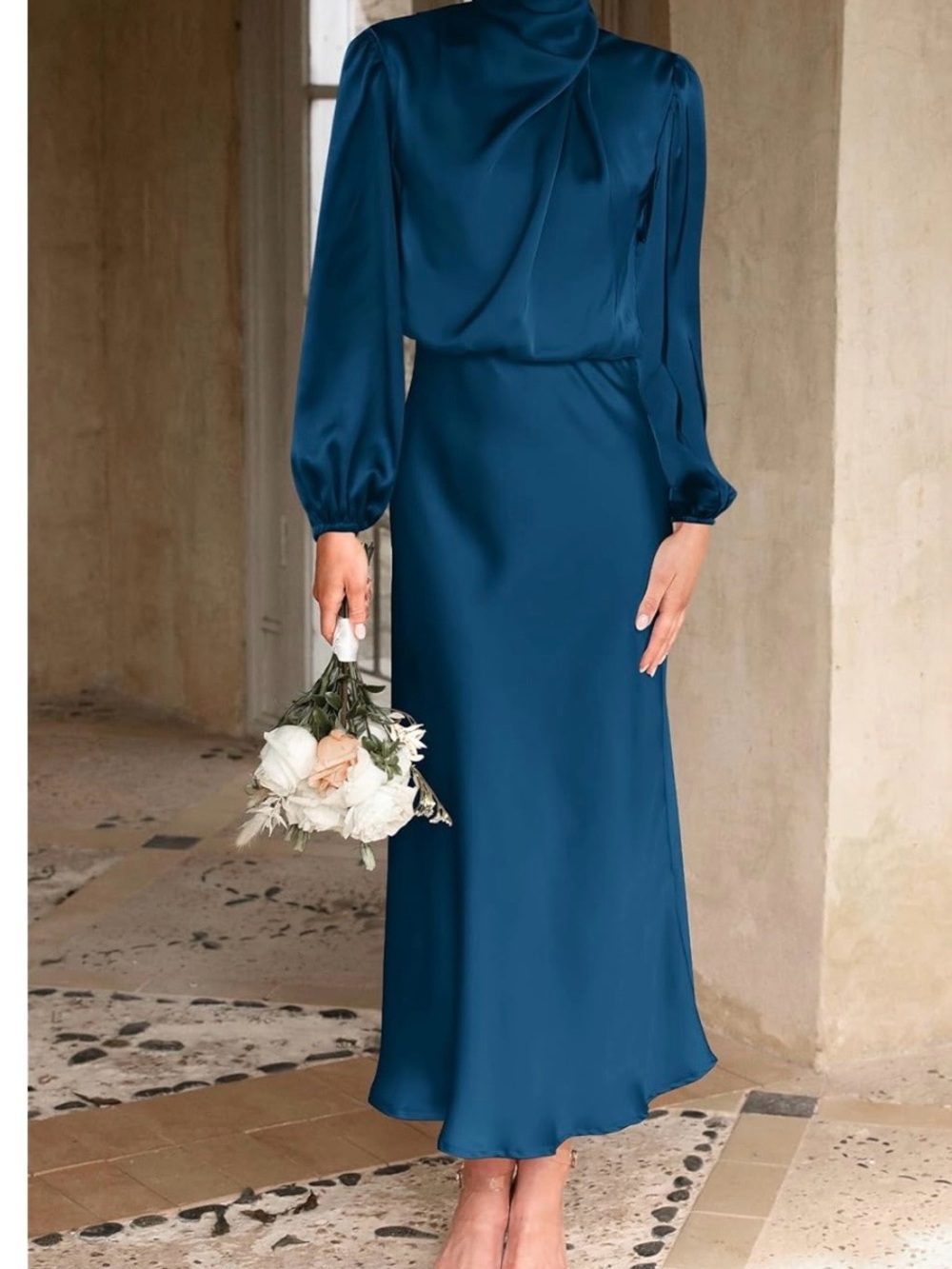 BTFBM Womens Mock Neck Satin Dress